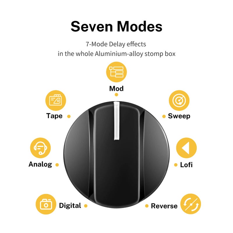 Donner Echo Square Delay Pedal - Digital 7-Modes Delay for Electric Guitar, Multi-Delay including Digital, Analog, Tape, Mod, Sweep, Lofi, Reverse - True Bypass - Image 2